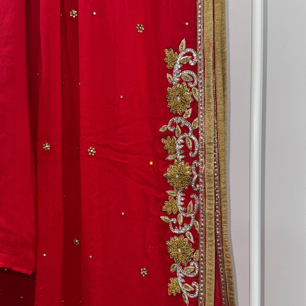 Red Embroidered Desi Outfit - Picture 6 of 6